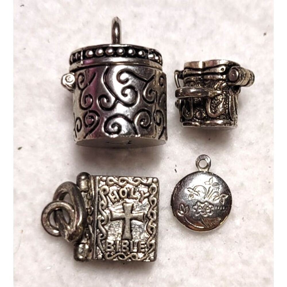 Vintage Mini Tiny Hinged Opening Locket Charms Prayer Box Lot Secret Compartment